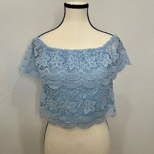 Banjul Light Blue Lace‎ Off-Shoulder Blouse Size L